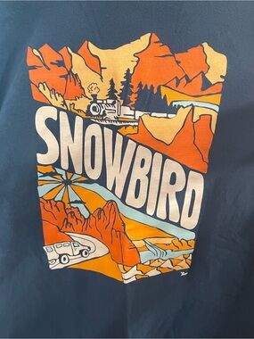 Comfort Colors Navy SNOWBIRD Graphic Tee with Orange and Cream Artwork